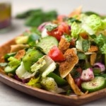 fattoush salad in wooden plate