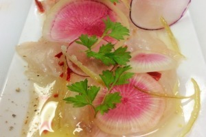 kingfish ceviche with sliced radishes