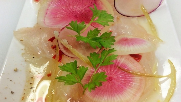 kingfish ceviche with sliced radishes
