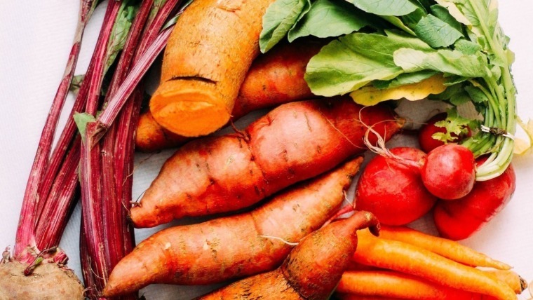sweet potatoes, beets, carrots & radish