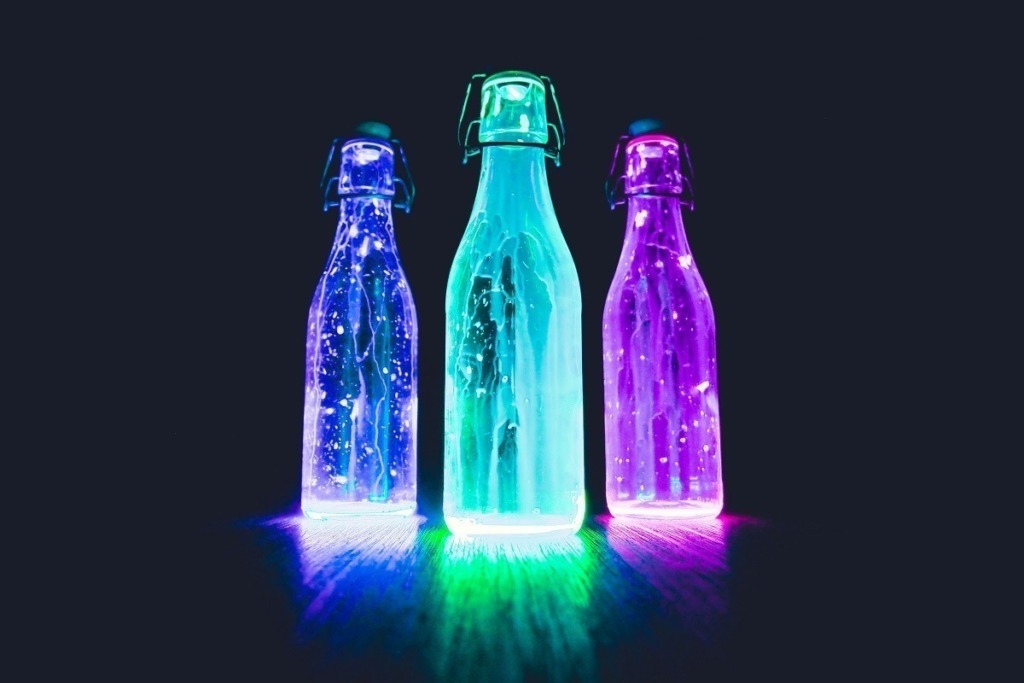 three bottles coloured