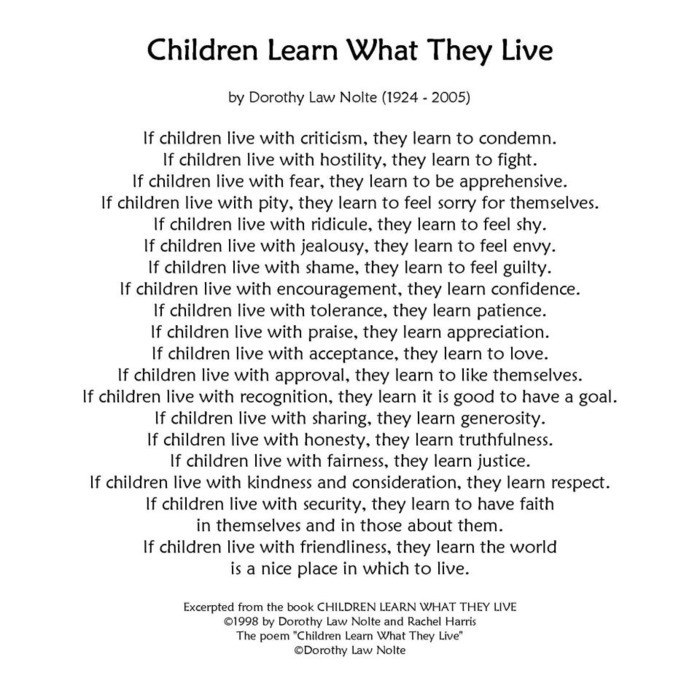 children learn what they live poem