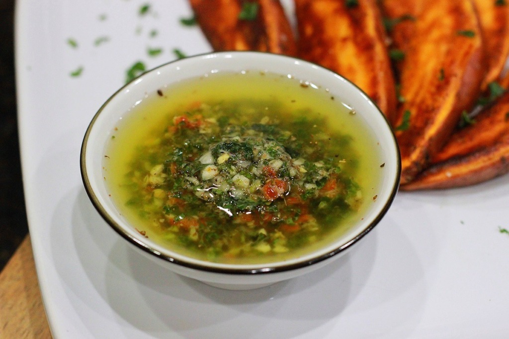 horseradish & kale chimichurri in white bowl
