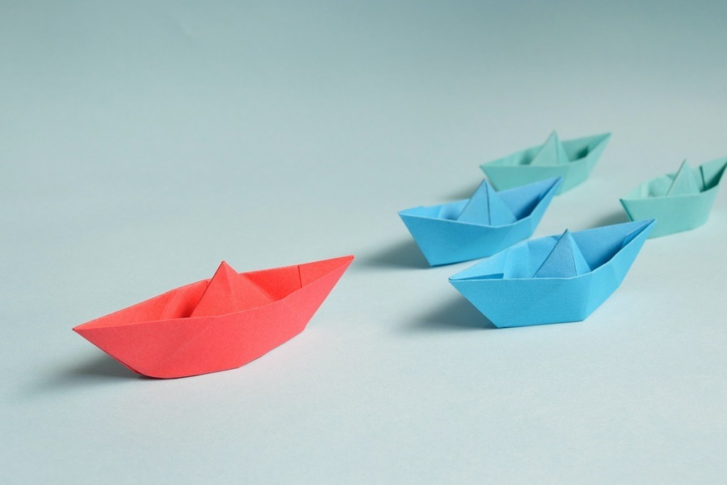 paper boats one red, two blue two green